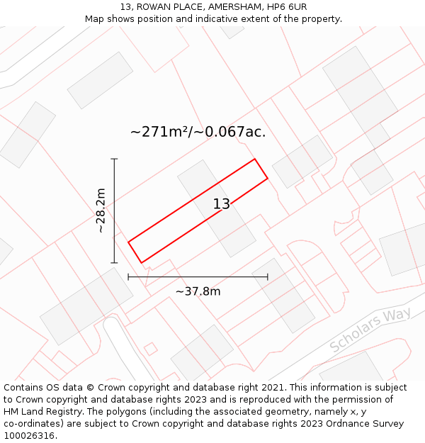 13, ROWAN PLACE, AMERSHAM, HP6 6UR: Plot and title map