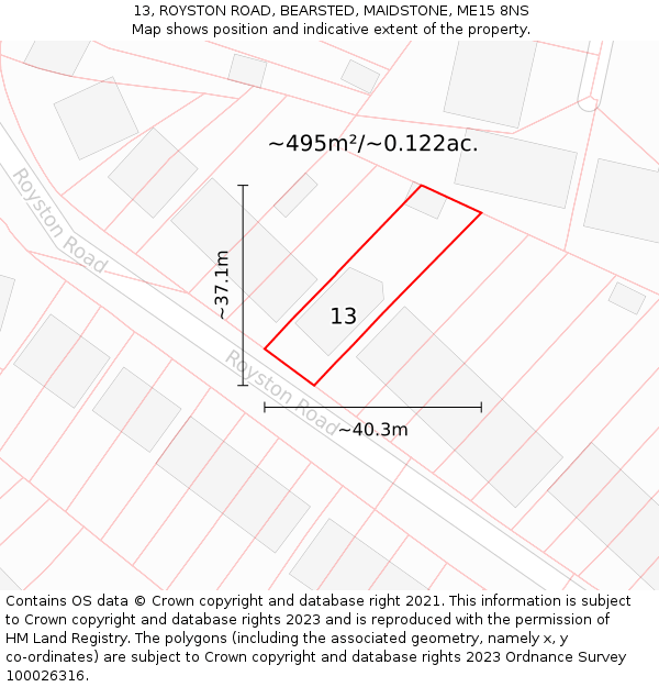 13, ROYSTON ROAD, BEARSTED, MAIDSTONE, ME15 8NS: Plot and title map