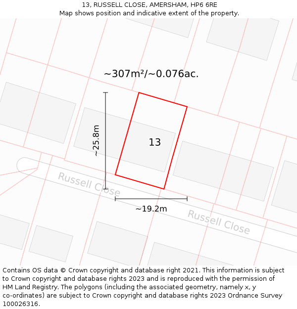 13, RUSSELL CLOSE, AMERSHAM, HP6 6RE: Plot and title map