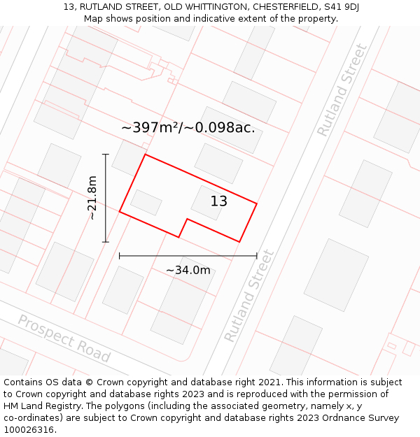 13, RUTLAND STREET, OLD WHITTINGTON, CHESTERFIELD, S41 9DJ: Plot and title map