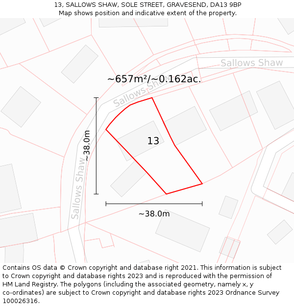 13, SALLOWS SHAW, SOLE STREET, GRAVESEND, DA13 9BP: Plot and title map