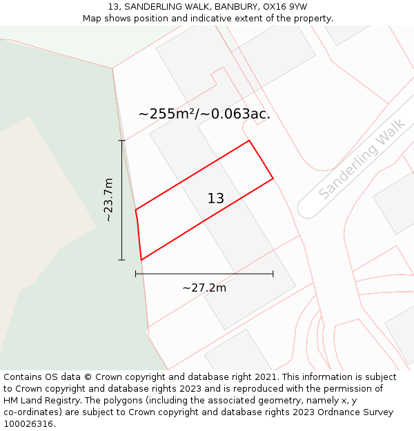 13, SANDERLING WALK, BANBURY, OX16 9YW: Plot and title map