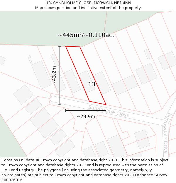 13, SANDHOLME CLOSE, NORWICH, NR1 4NN: Plot and title map