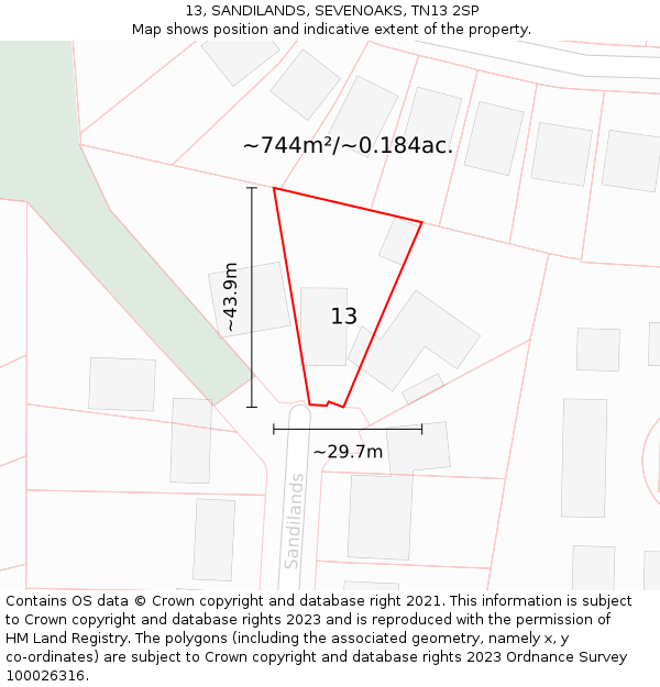 13, SANDILANDS, SEVENOAKS, TN13 2SP: Plot and title map