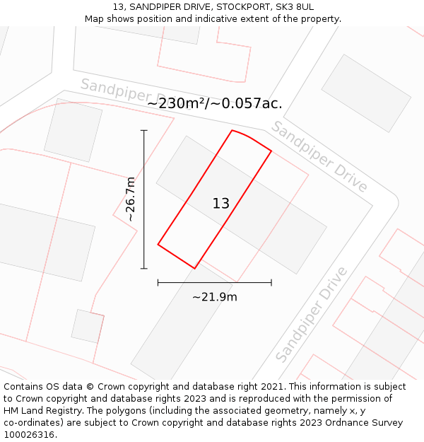 13, SANDPIPER DRIVE, STOCKPORT, SK3 8UL: Plot and title map