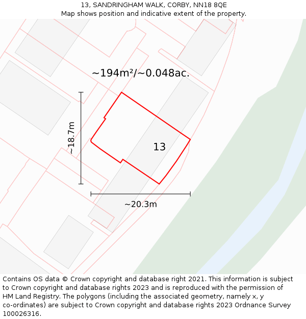 13, SANDRINGHAM WALK, CORBY, NN18 8QE: Plot and title map