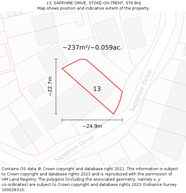 13, SAPPHIRE DRIVE, STOKE-ON-TRENT, ST6 8HJ: Plot and title map