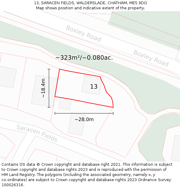 13, SARACEN FIELDS, WALDERSLADE, CHATHAM, ME5 9DG: Plot and title map