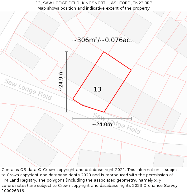 13, SAW LODGE FIELD, KINGSNORTH, ASHFORD, TN23 3PB: Plot and title map