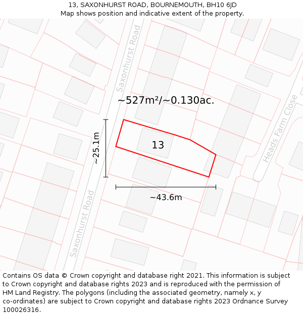 13, SAXONHURST ROAD, BOURNEMOUTH, BH10 6JD: Plot and title map