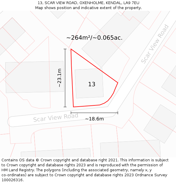 13, SCAR VIEW ROAD, OXENHOLME, KENDAL, LA9 7EU: Plot and title map