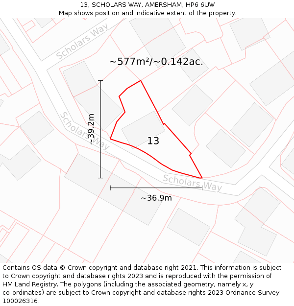 13, SCHOLARS WAY, AMERSHAM, HP6 6UW: Plot and title map