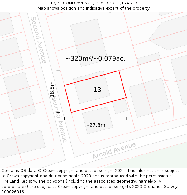 13, SECOND AVENUE, BLACKPOOL, FY4 2EX: Plot and title map