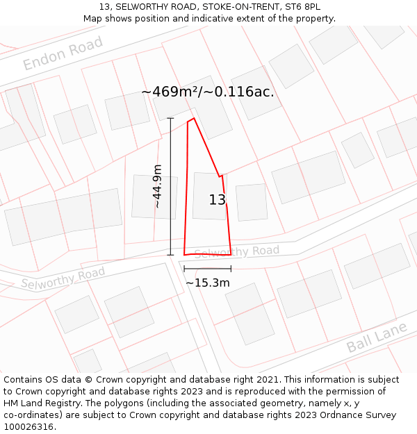 13, SELWORTHY ROAD, STOKE-ON-TRENT, ST6 8PL: Plot and title map