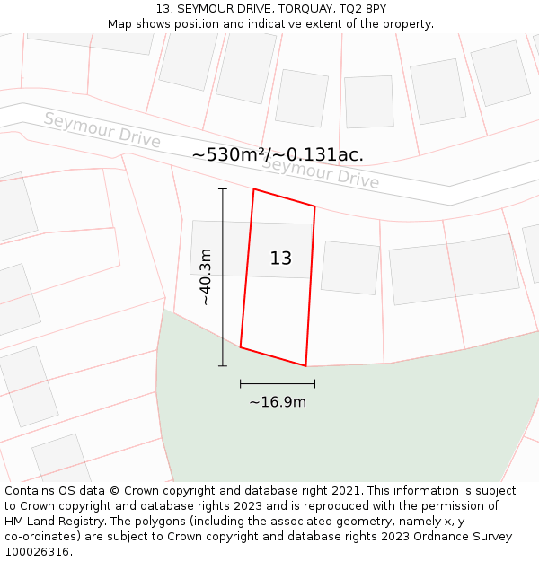 13, SEYMOUR DRIVE, TORQUAY, TQ2 8PY: Plot and title map