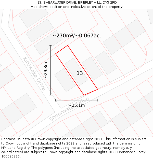 13, SHEARWATER DRIVE, BRIERLEY HILL, DY5 2RD: Plot and title map