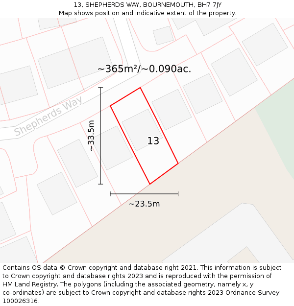 13, SHEPHERDS WAY, BOURNEMOUTH, BH7 7JY: Plot and title map