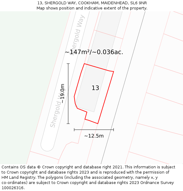 13, SHERGOLD WAY, COOKHAM, MAIDENHEAD, SL6 9NR: Plot and title map