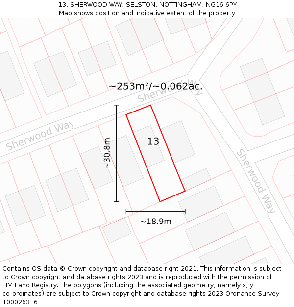 13, SHERWOOD WAY, SELSTON, NOTTINGHAM, NG16 6PY: Plot and title map