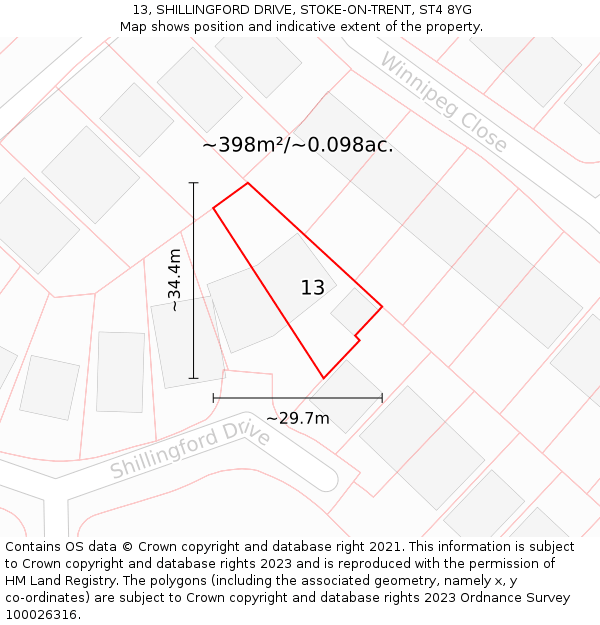 13, SHILLINGFORD DRIVE, STOKE-ON-TRENT, ST4 8YG: Plot and title map