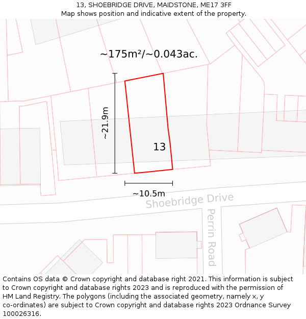 13, SHOEBRIDGE DRIVE, MAIDSTONE, ME17 3FF: Plot and title map