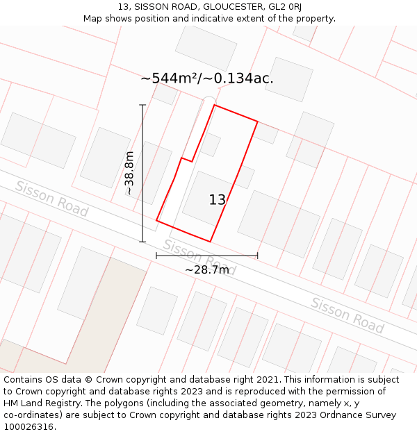 13, SISSON ROAD, GLOUCESTER, GL2 0RJ: Plot and title map