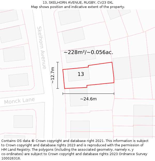 13, SKELHORN AVENUE, RUGBY, CV23 0XL: Plot and title map