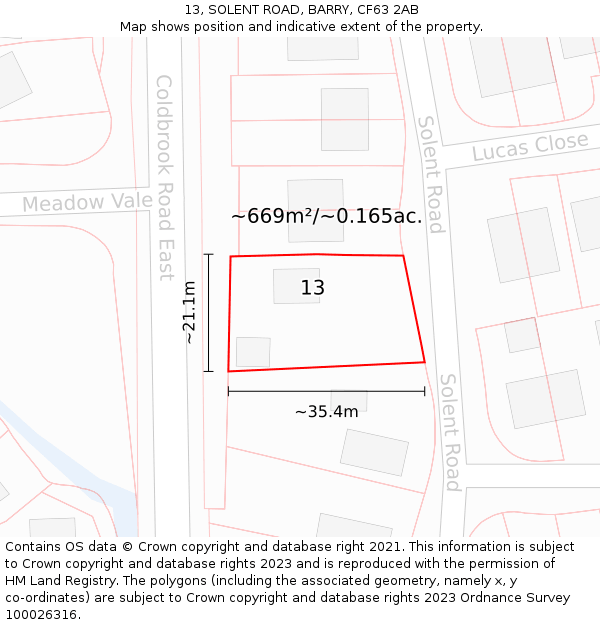 13, SOLENT ROAD, BARRY, CF63 2AB: Plot and title map