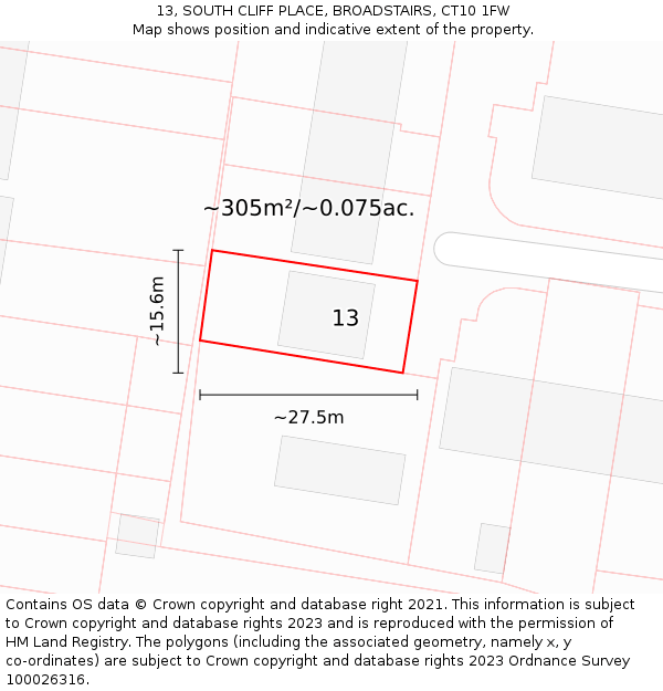 13, SOUTH CLIFF PLACE, BROADSTAIRS, CT10 1FW: Plot and title map
