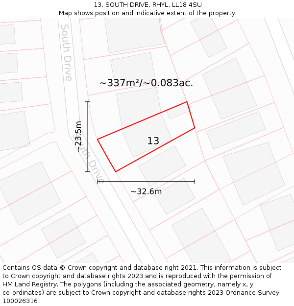 13, SOUTH DRIVE, RHYL, LL18 4SU: Plot and title map