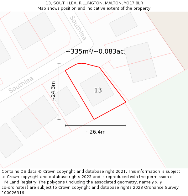 13, SOUTH LEA, RILLINGTON, MALTON, YO17 8LR: Plot and title map