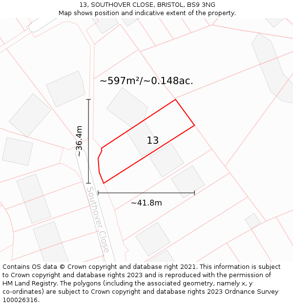 13, SOUTHOVER CLOSE, BRISTOL, BS9 3NG: Plot and title map