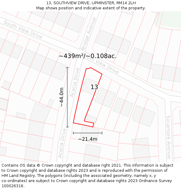 13, SOUTHVIEW DRIVE, UPMINSTER, RM14 2LH: Plot and title map