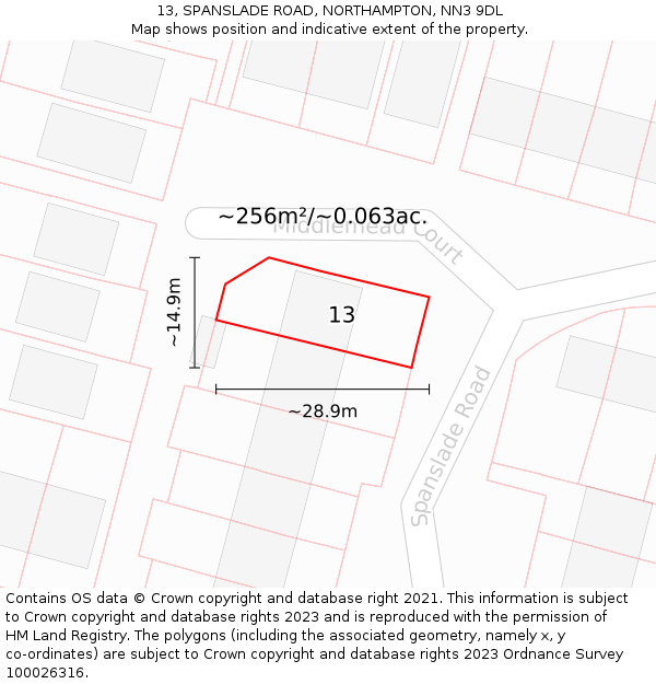 13, SPANSLADE ROAD, NORTHAMPTON, NN3 9DL: Plot and title map