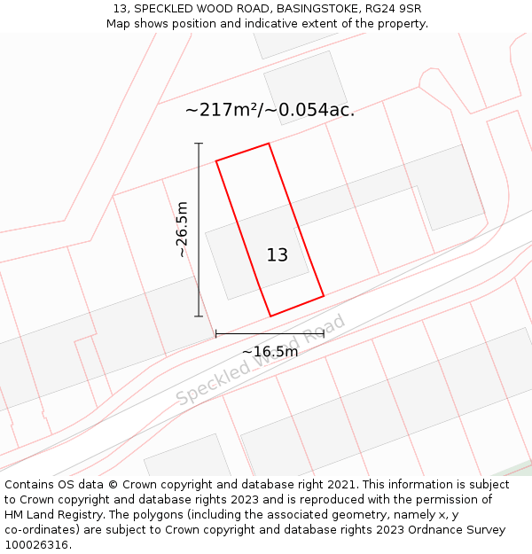 13, SPECKLED WOOD ROAD, BASINGSTOKE, RG24 9SR: Plot and title map