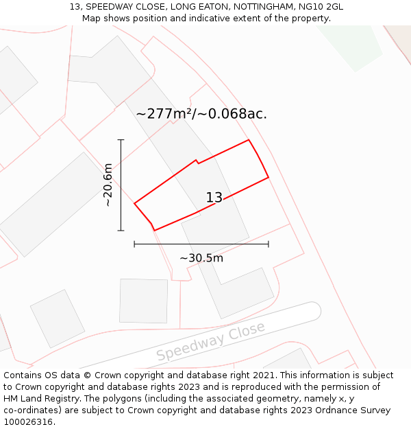 13, SPEEDWAY CLOSE, LONG EATON, NOTTINGHAM, NG10 2GL: Plot and title map