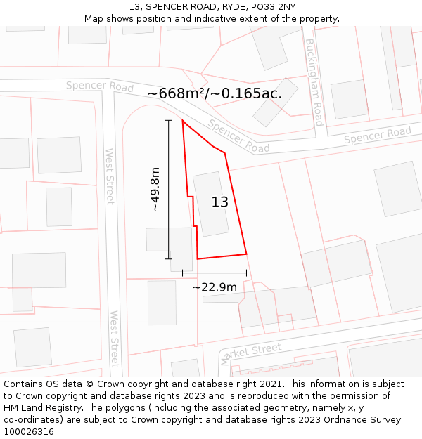 13, SPENCER ROAD, RYDE, PO33 2NY: Plot and title map