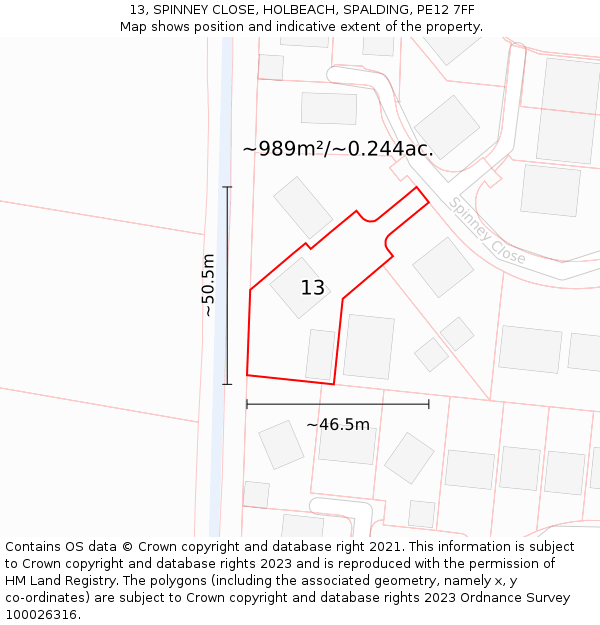 13, SPINNEY CLOSE, HOLBEACH, SPALDING, PE12 7FF: Plot and title map