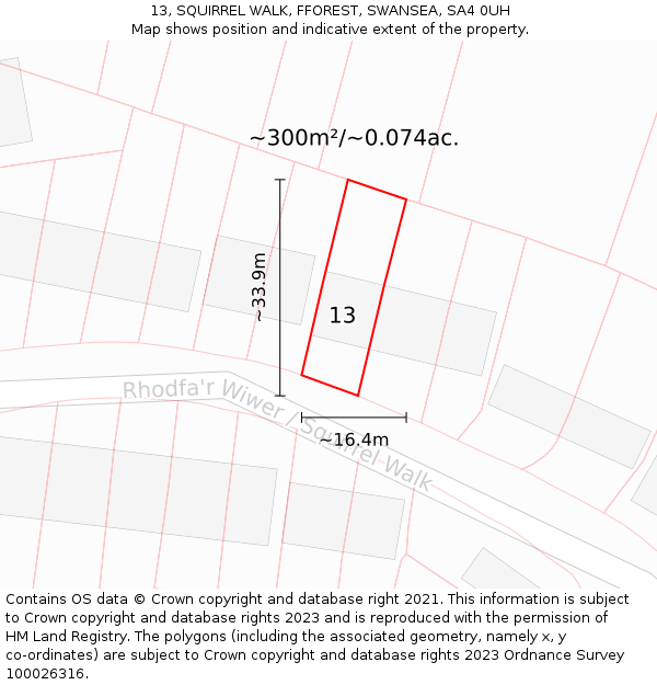 13, SQUIRREL WALK, FFOREST, SWANSEA, SA4 0UH: Plot and title map