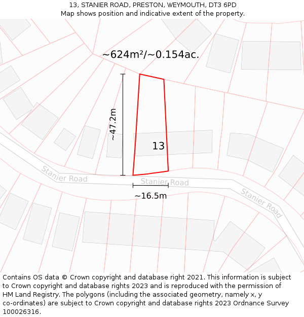 13, STANIER ROAD, PRESTON, WEYMOUTH, DT3 6PD: Plot and title map