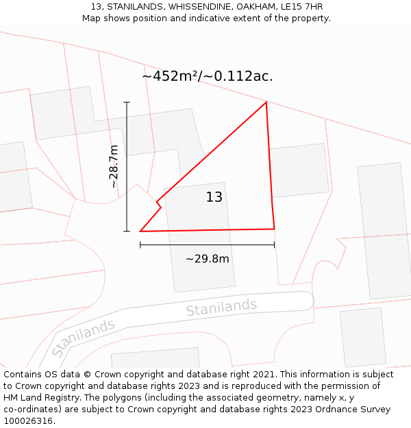 13, STANILANDS, WHISSENDINE, OAKHAM, LE15 7HR: Plot and title map