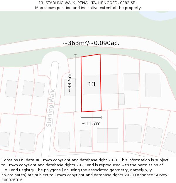 13, STARLING WALK, PENALLTA, HENGOED, CF82 6BH: Plot and title map