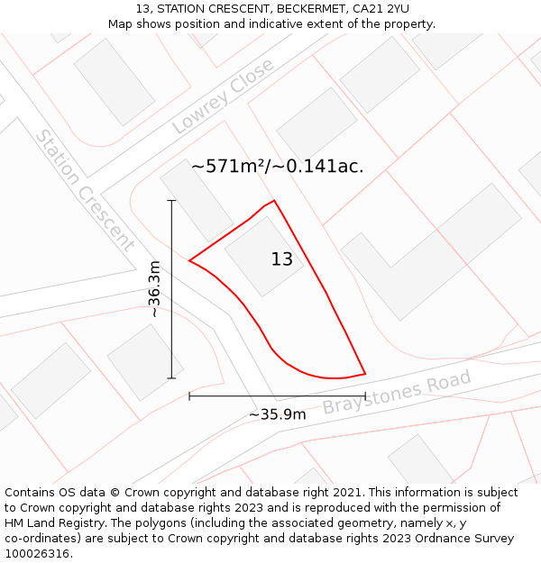 13, STATION CRESCENT, BECKERMET, CA21 2YU: Plot and title map