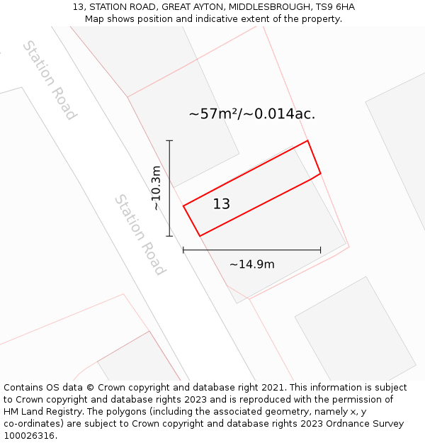 13, STATION ROAD, GREAT AYTON, MIDDLESBROUGH, TS9 6HA: Plot and title map