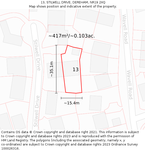 13, STILWELL DRIVE, DEREHAM, NR19 2XQ: Plot and title map