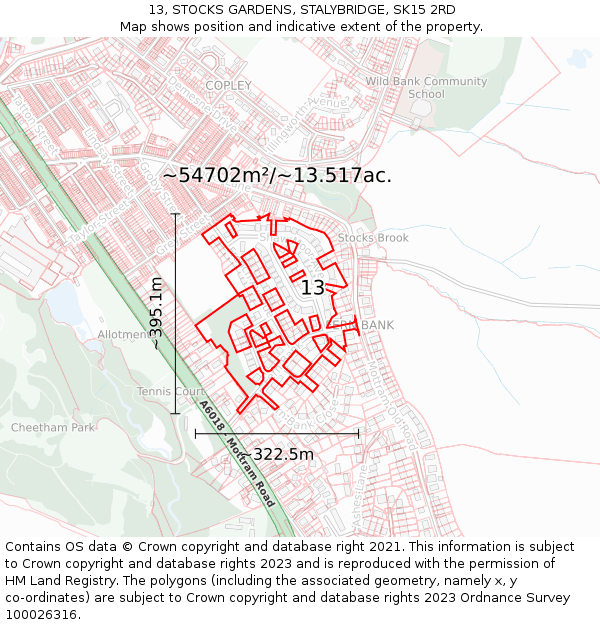 13, STOCKS GARDENS, STALYBRIDGE, SK15 2RD: Plot and title map