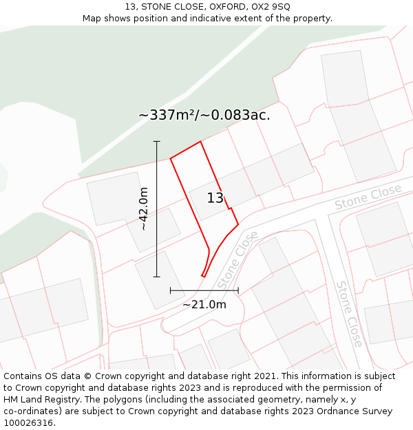 13, STONE CLOSE, OXFORD, OX2 9SQ: Plot and title map