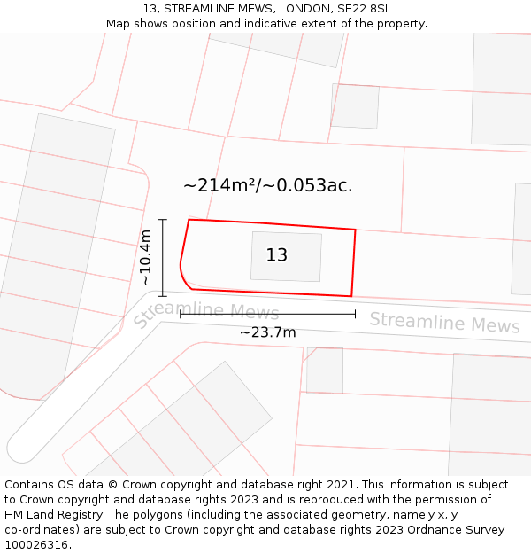 13, STREAMLINE MEWS, LONDON, SE22 8SL: Plot and title map