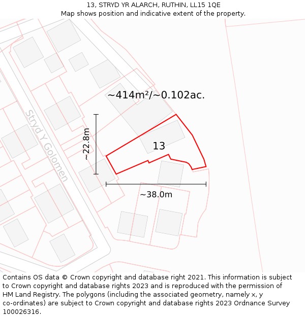 13, STRYD YR ALARCH, RUTHIN, LL15 1QE: Plot and title map