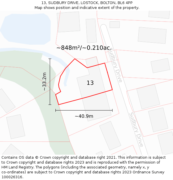 13, SUDBURY DRIVE, LOSTOCK, BOLTON, BL6 4PP: Plot and title map